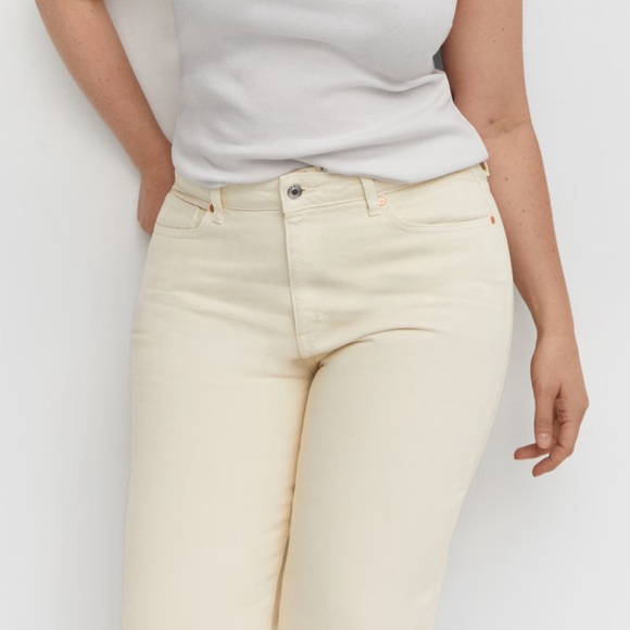 NWT MANGO Havana Straight Leg Cropped Cream High Waist Jeans Size 10 - Picture 5 of 14